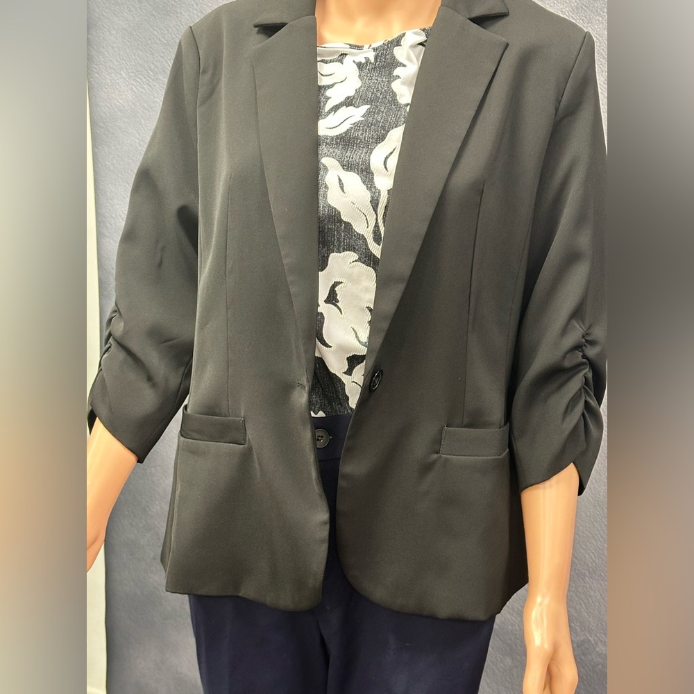 Black Tailored Blazer with Notched Lapels - Picture 4 of 4